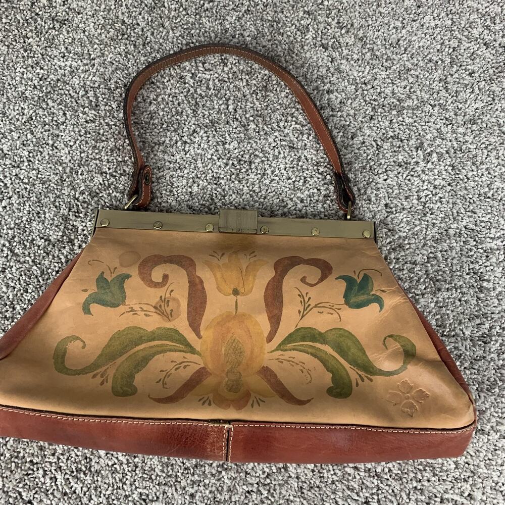 Vtg Patricia Nash Shoulder Bag Womens Brown Leather Floral Top Handle Purse